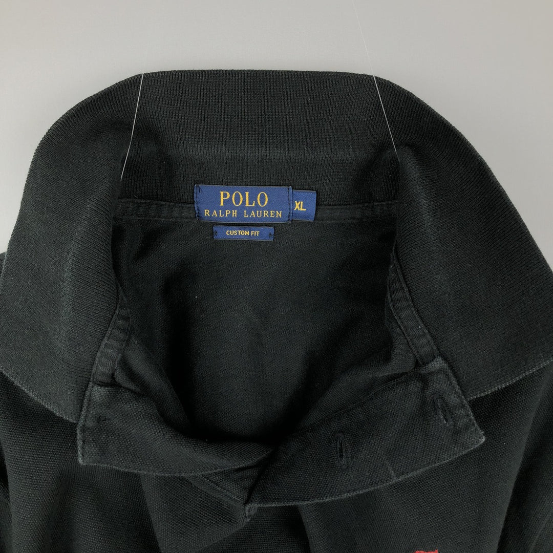 Ralph Lauren CUSTOM FIT Long-Sleeve Polo Shirt, Men's Size XL (approx.) cotton black type Vintage Second Hand