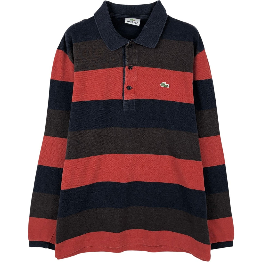 Lacoste Multi-stripe Long-Sleeve Striped Polo Shirt, Size 5 (Men's M equivalent) cotton brown type Vintage Second Hand