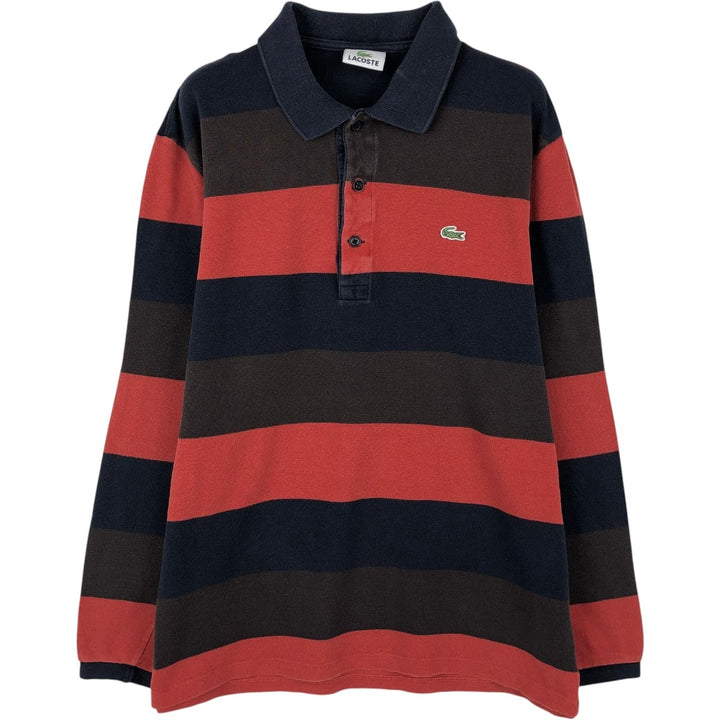 Lacoste Multi-stripe Long-Sleeve Striped Polo Shirt, Size 5 (Men's M equivalent) cotton brown type Vintage Second Hand