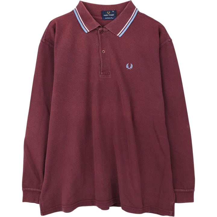 Fred Perry long-sleeved polo shirt, men's size XL (approx.) cotton wine-red Vintage Second Hand