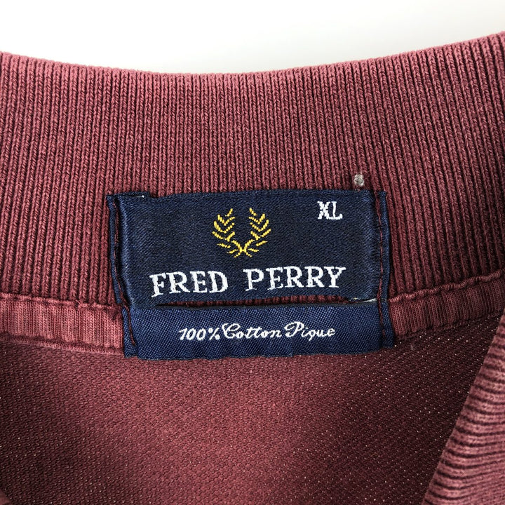 Fred Perry long-sleeved polo shirt, men's size XL (approx.) cotton wine-red Vintage Second Hand