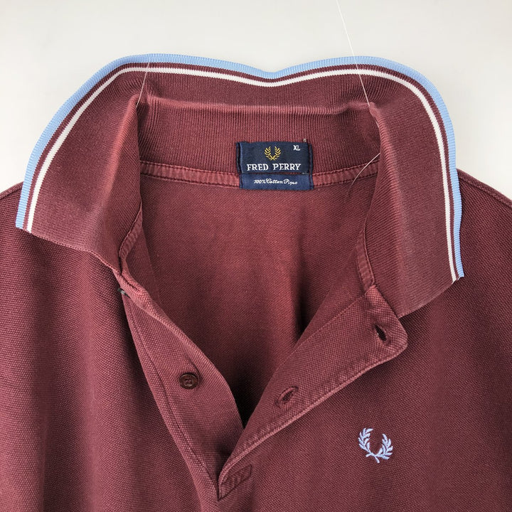 Fred Perry long-sleeved polo shirt, men's size XL (approx.) cotton wine-red Vintage Second Hand