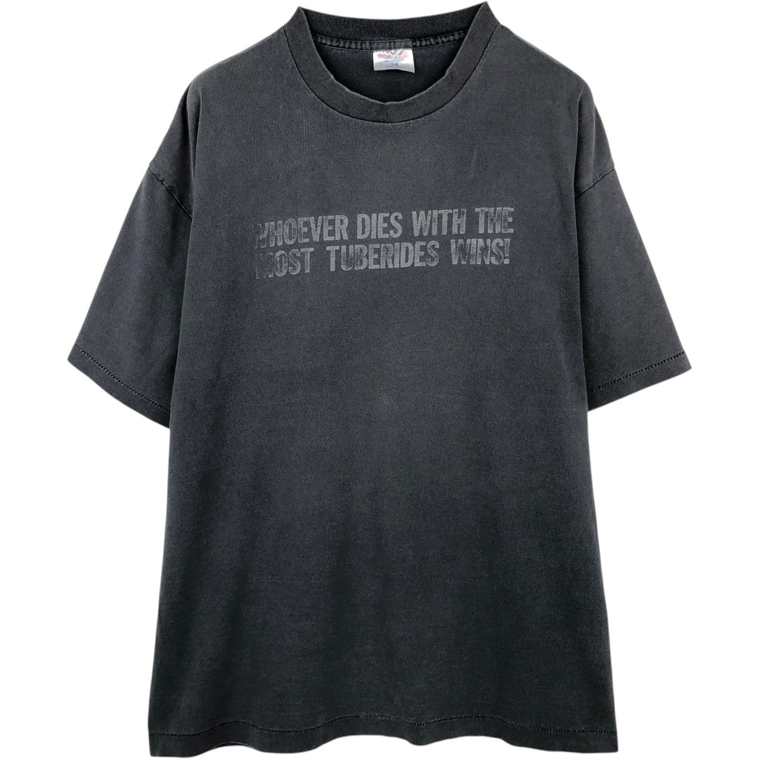 90'S SOF TEE Message Print T-Shirt, Made in USA, Men's XL equivalent, Vintage cotton Charcoal Vintage Second Hand