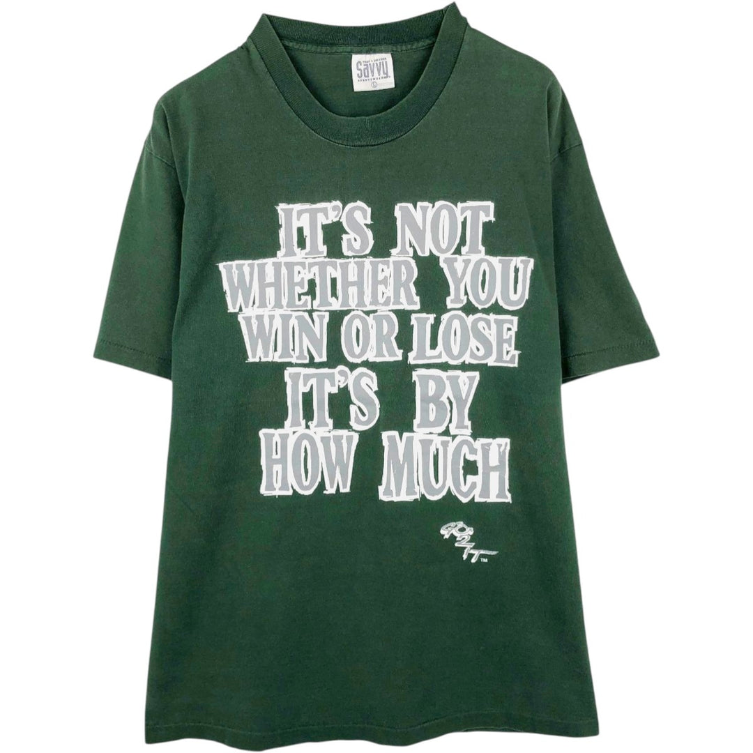 ~90'S Savvy Message Print T-Shirt, Made in USA, Men's Size L (Equivalent), Vintage cotton Green type dark green Vintage Second Hand
