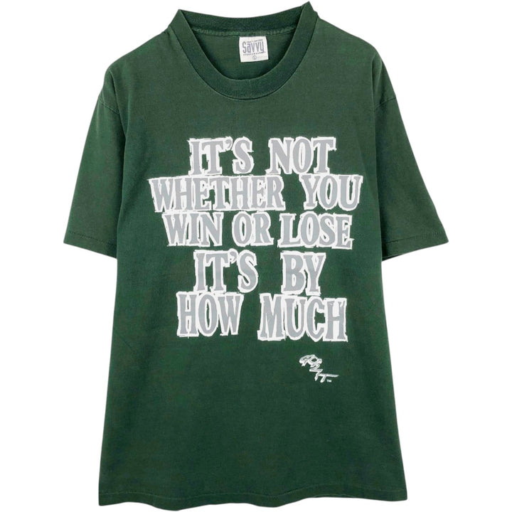 ~90'S Savvy Message Print T-Shirt, Made in USA, Men's Size L (Equivalent), Vintage cotton Green type dark green Vintage Second Hand