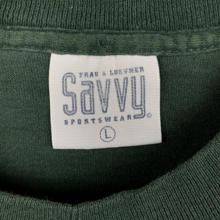 ~90'S Savvy Message Print T-Shirt, Made in USA, Men's Size L (Equivalent), Vintage cotton Green type dark green Vintage Second Hand