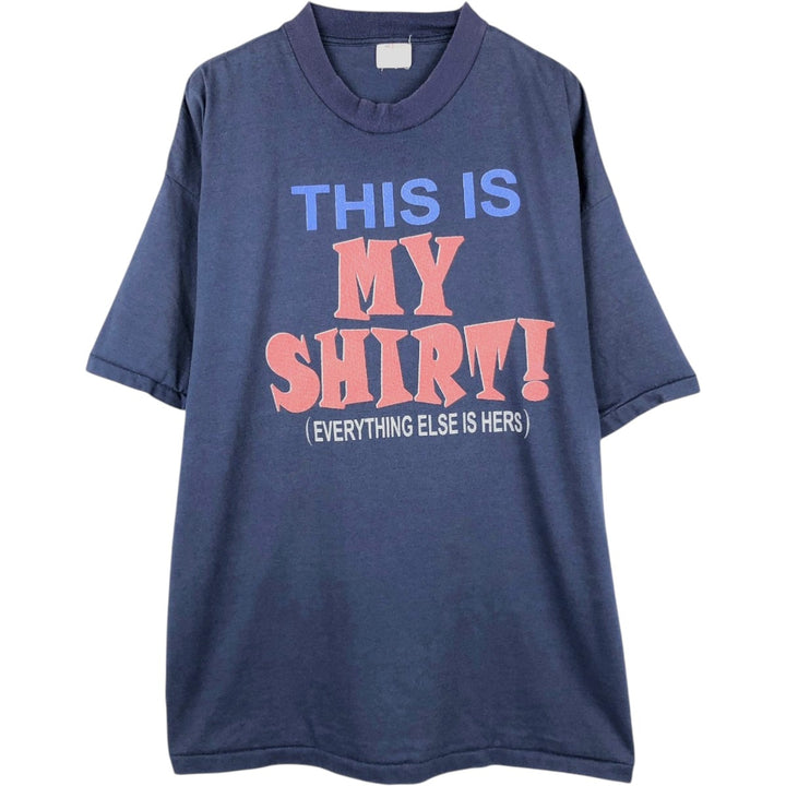 90'S American Sportswear Message Print T-Shirt, Made in USA, Men's Size XL (Equivalent), Vintage cotton navy blue type Vintage Second Hand