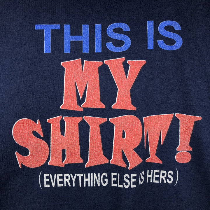 90'S American Sportswear Message Print T-Shirt, Made in USA, Men's Size XL (Equivalent), Vintage cotton navy blue type Vintage Second Hand