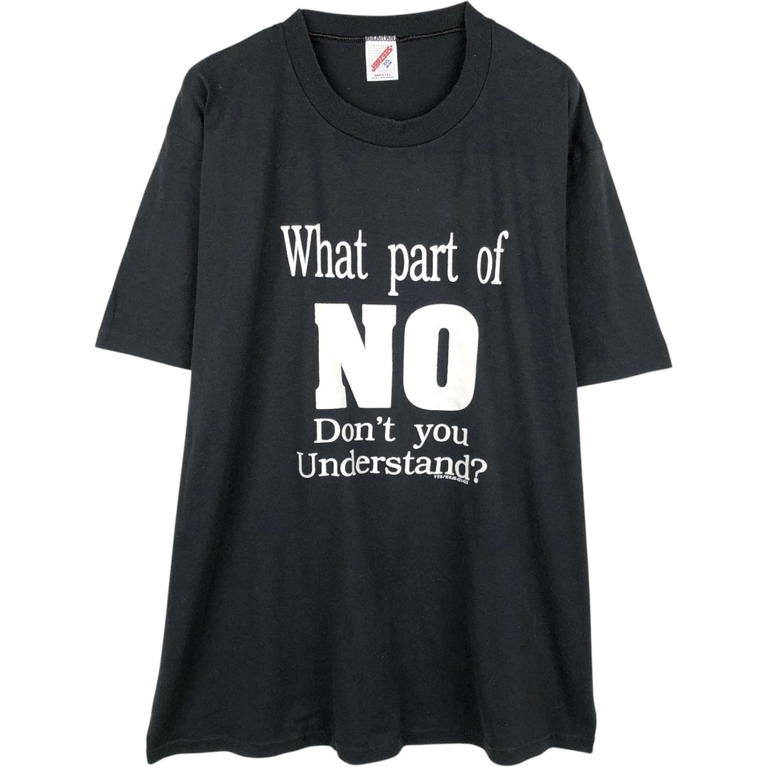 80s-90'S Jerzees Message Print T-Shirt, Made in USA, Men's XXL equivalent, Vintage cotton black type Vintage Second Hand