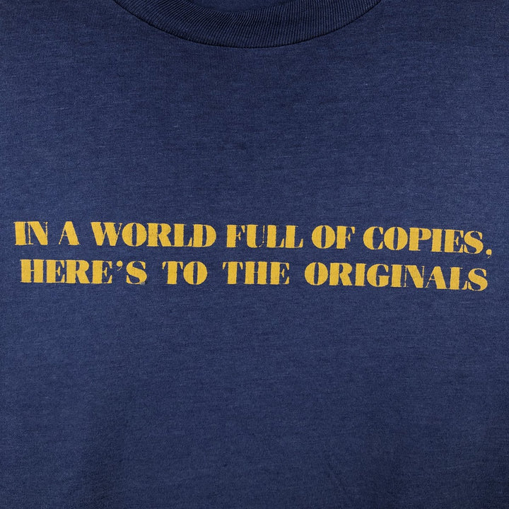 80'S Hanes Fifty-Fifty Blue Tag Message Print T-Shirt, Made in USA, Men's XL Equivalent, Vintage cotton navy blue type Vintage Second Hand