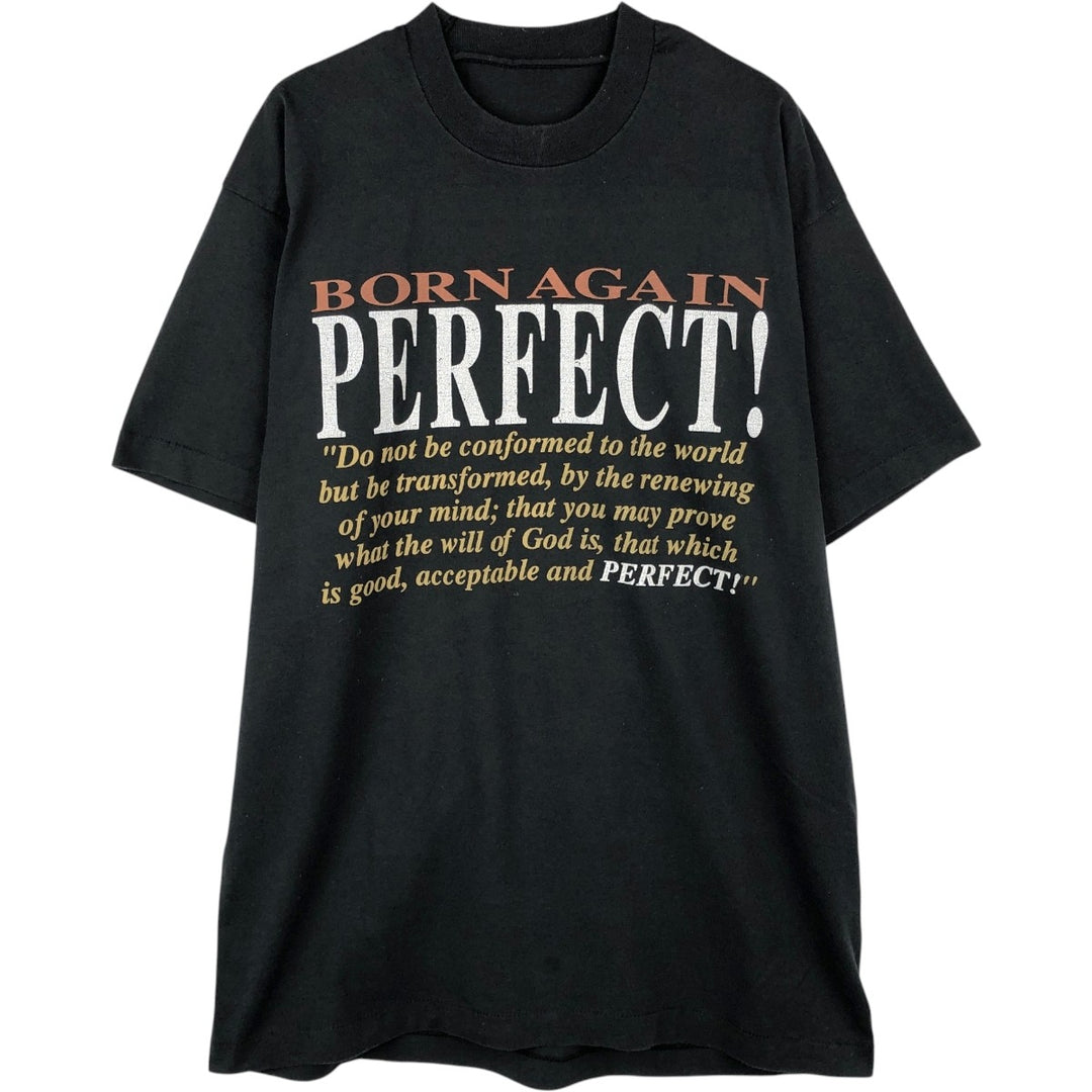 90'S message print T-shirt, men's size M equivalent, vintage. unclear black type Vintage Second Hand