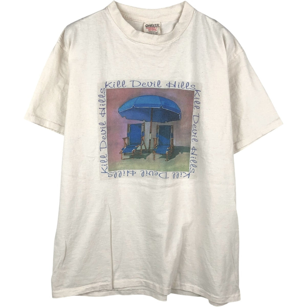 90'S ONEITA Message Print T-Shirt, Made in USA, Men's Size L, Vintage cotton ivory Vintage Second Hand