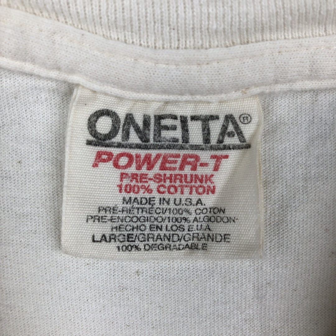 90'S ONEITA Message Print T-Shirt, Made in USA, Men's Size L, Vintage cotton ivory Vintage Second Hand