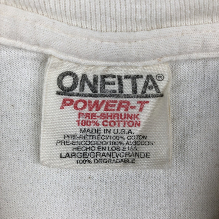 90'S ONEITA Message Print T-Shirt, Made in USA, Men's Size L, Vintage cotton ivory Vintage Second Hand