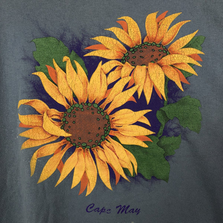90'S HL Miller TOTAL TEE Cape May Floral Sunflower Art T-Shirt Made in USA Men's XXL equivalent Vintage cotton gray type Vintage Second Hand