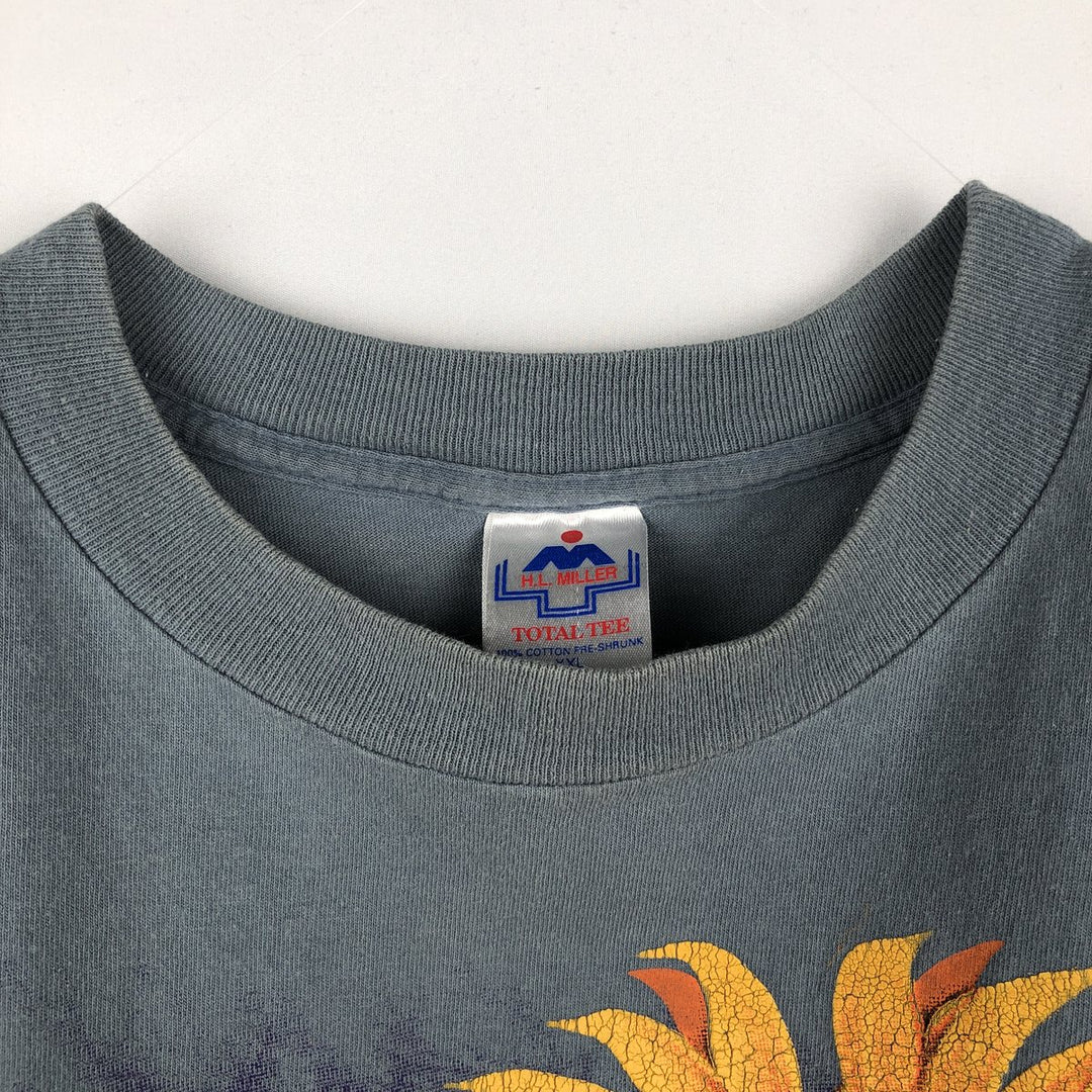 90'S HL Miller TOTAL TEE Cape May Floral Sunflower Art T-Shirt Made in USA Men's XXL equivalent Vintage cotton gray type Vintage Second Hand