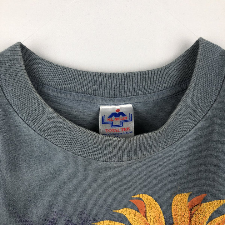 90'S HL Miller TOTAL TEE Cape May Floral Sunflower Art T-Shirt Made in USA Men's XXL equivalent Vintage cotton gray type Vintage Second Hand