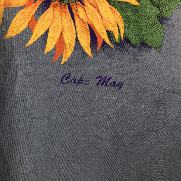 90'S HL Miller TOTAL TEE Cape May Floral Sunflower Art T-Shirt Made in USA Men's XXL equivalent Vintage cotton gray type Vintage Second Hand