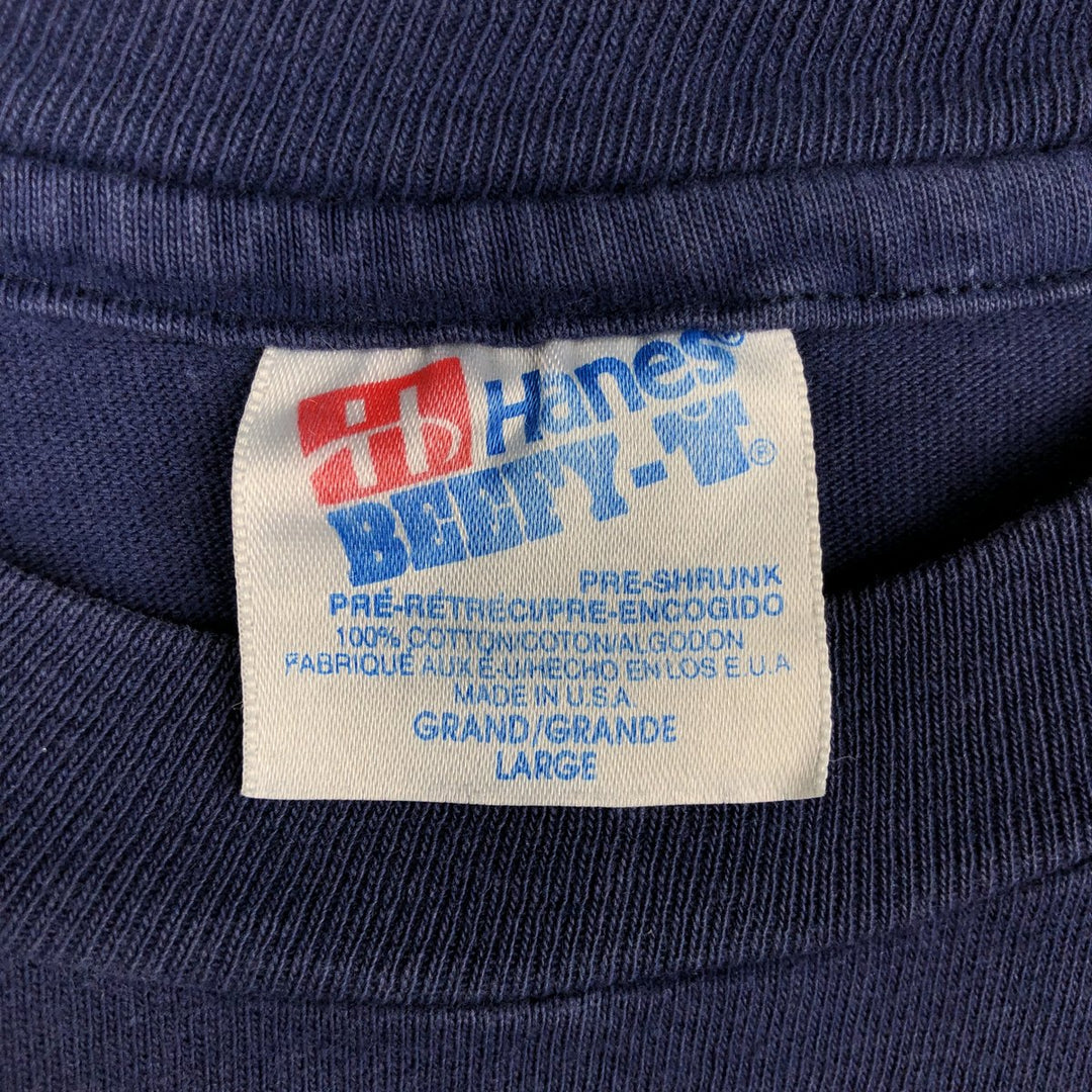 90s-00'S Hanes BEEFY-T Floral Art T-Shirt, Made in USA, Men's Size L (approx.), Vintage cotton navy blue type Vintage Second Hand