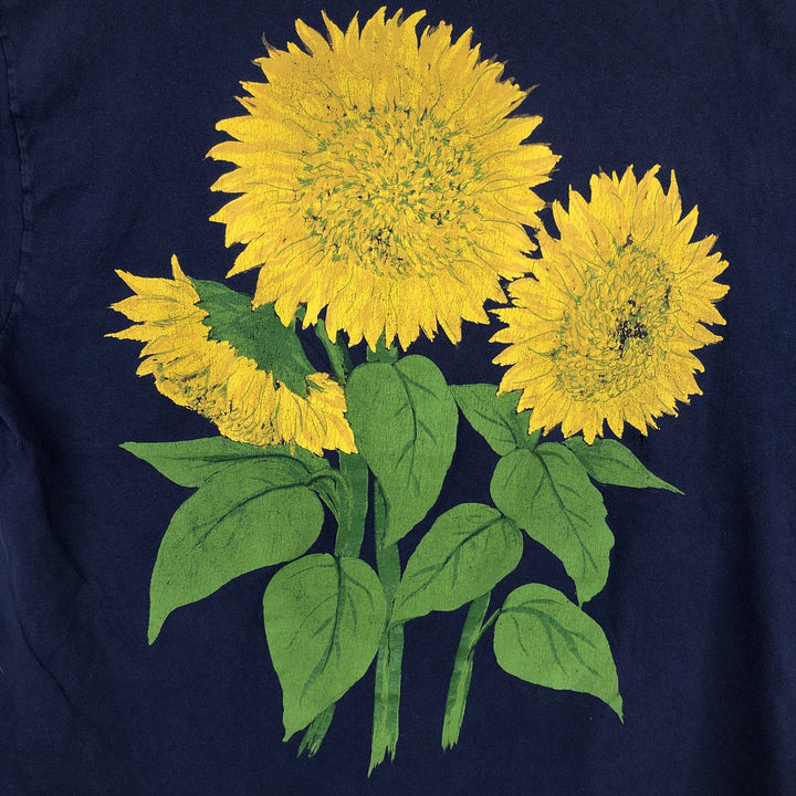 90s-00'S Hanes BEEFY-T Floral Art T-Shirt, Made in USA, Men's Size L (approx.), Vintage cotton navy blue type Vintage Second Hand