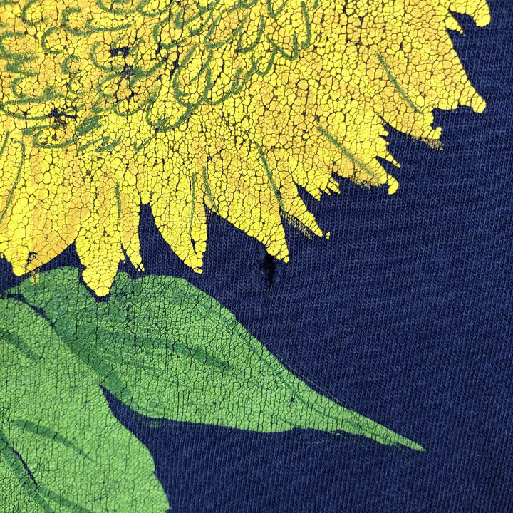 90s-00'S Hanes BEEFY-T Floral Art T-Shirt, Made in USA, Men's Size L (approx.), Vintage cotton navy blue type Vintage Second Hand