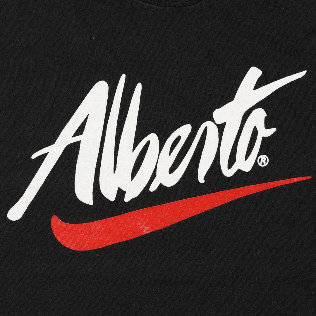 90'S Fruit of the Loom Alberto Advertising T-Shirt, Made in USA, Men's XL equivalent, Vintage cotton black type Vintage Second Hand