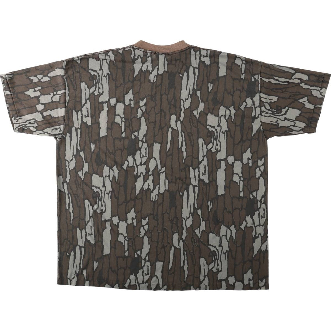 90'S Red Head Tree Bark Camo Pocket T-Shirt, Made in USA, Men's XL equivalent, Vintage polyester brown type Vintage Second Hand
