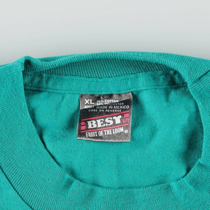 90'S Fruit of the Loom Back Print T-Shirt Men's XL Vintage cotton turquoise blue Vintage Second Hand