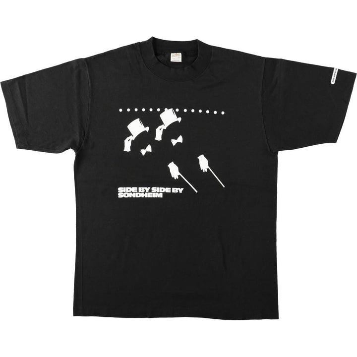70s-80'S sportswear Side by Side by Sondheim printed T-shirt, made in USA, men's size L equivalent, vintage. cotton black type Vintage Second Hand