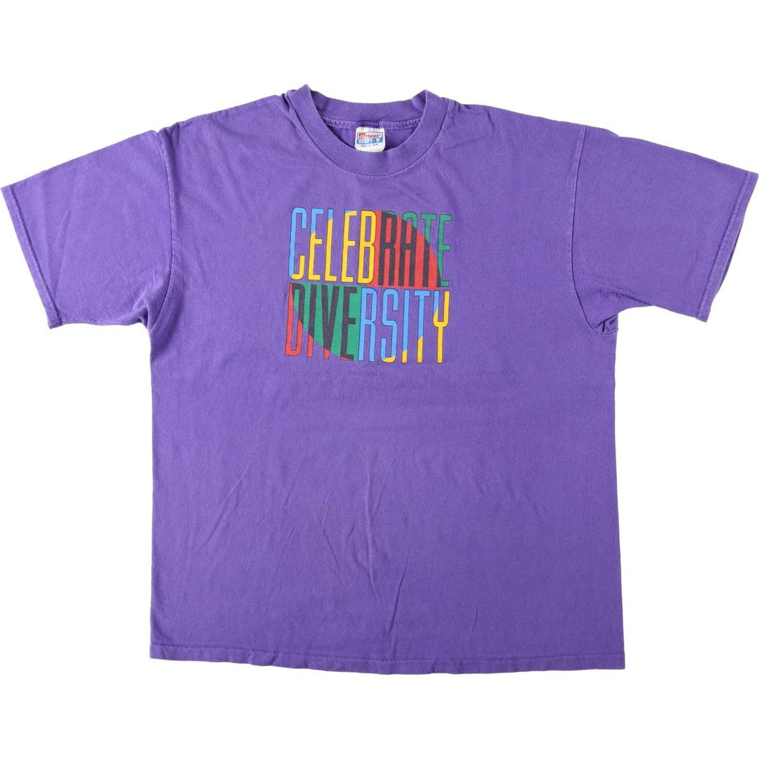 Vintage 90'S Hanes printed T-shirt, made in the USA, men's XL size cotton purple type Vintage Second Hand