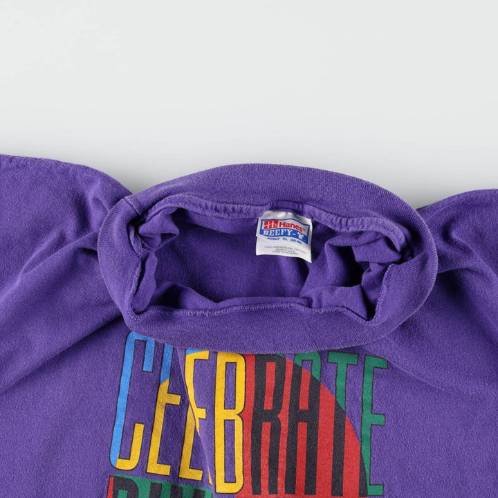 Vintage 90'S Hanes printed T-shirt, made in the USA, men's XL size cotton purple type Vintage Second Hand