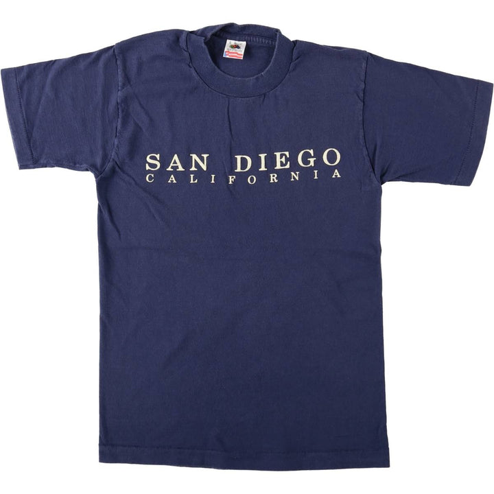 90'S Fruit of the Loom souvenir T-shirt, made in USA, men's size S equivalent, vintage. cotton navy blue type Vintage Second Hand
