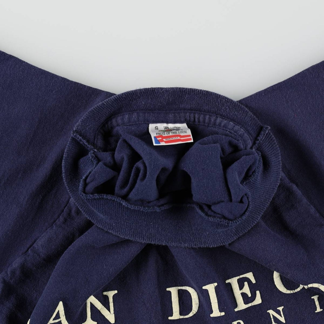 90'S Fruit of the Loom souvenir T-shirt, made in USA, men's size S equivalent, vintage. cotton navy blue type Vintage Second Hand