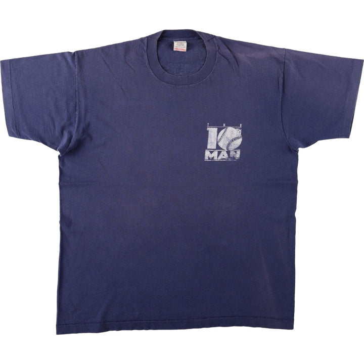 90'S Fruit of the Loom printed T-shirt, made in the USA, men's XL size, vintage cotton navy blue type Vintage Second Hand