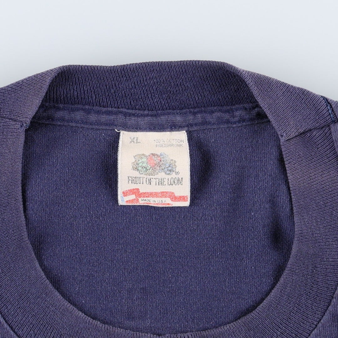 90'S Fruit of the Loom printed T-shirt, made in the USA, men's XL size, vintage cotton navy blue type Vintage Second Hand