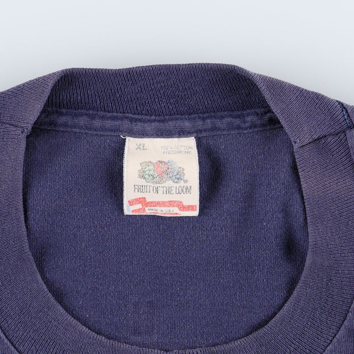 90'S Fruit of the Loom printed T-shirt, made in the USA, men's XL size, vintage cotton navy blue type Vintage Second Hand