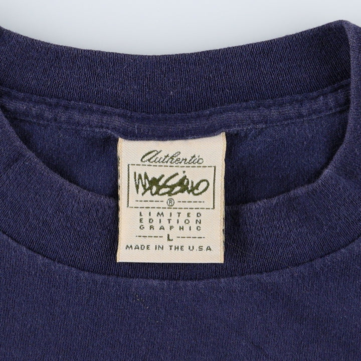 90'S MOSSIMO Print T-Shirt, Made in USA, Men's Size L (Equivalent), Vintage cotton navy blue type Vintage Second Hand