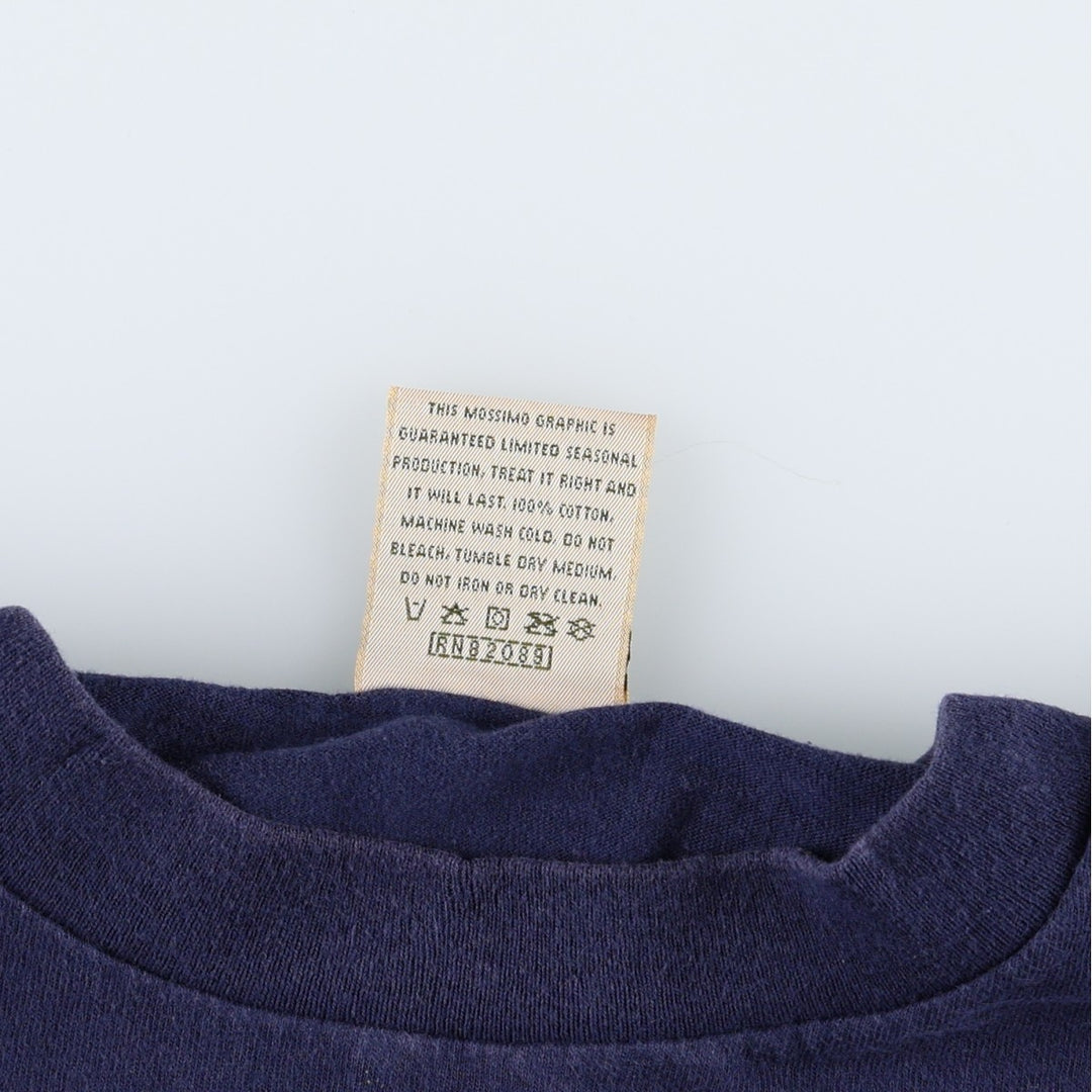 90'S MOSSIMO Print T-Shirt, Made in USA, Men's Size L (Equivalent), Vintage cotton navy blue type Vintage Second Hand