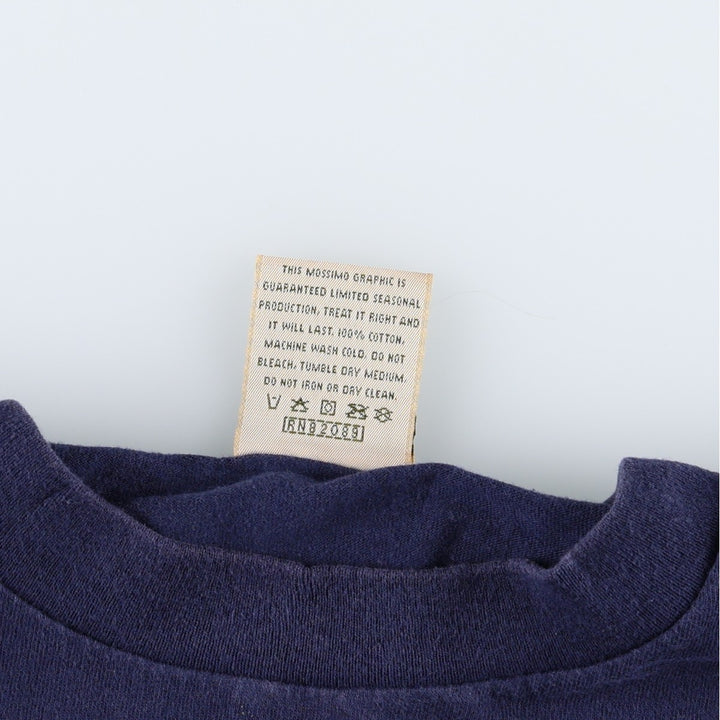 90'S MOSSIMO Print T-Shirt, Made in USA, Men's Size L (Equivalent), Vintage cotton navy blue type Vintage Second Hand