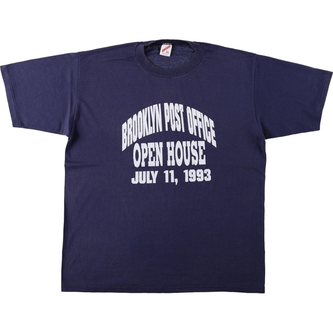 90'S Jerzees Triple Print T-Shirt, Made in USA, Men's XL equivalent, Vintage cotton navy blue type Vintage Second Hand