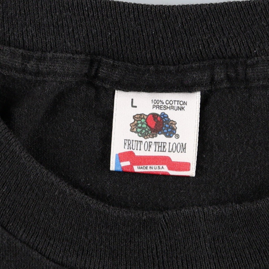 90'S Fruit of the Loom printed T-shirt, made in the USA, men's size L, vintage cotton black type Vintage Second Hand