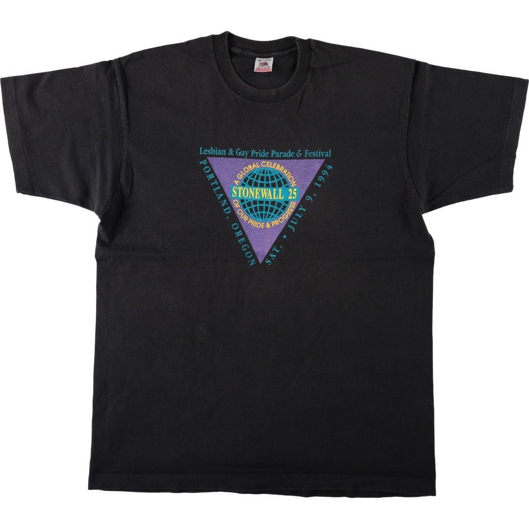 90'S Fruit of the Loom print T-shirt, Made in USA, Men's XL cotton black type Vintage Second Hand