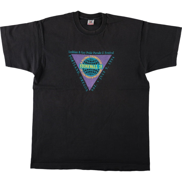 90'S Fruit of the Loom print T-shirt, Made in USA, Men's XL cotton black type Vintage Second Hand