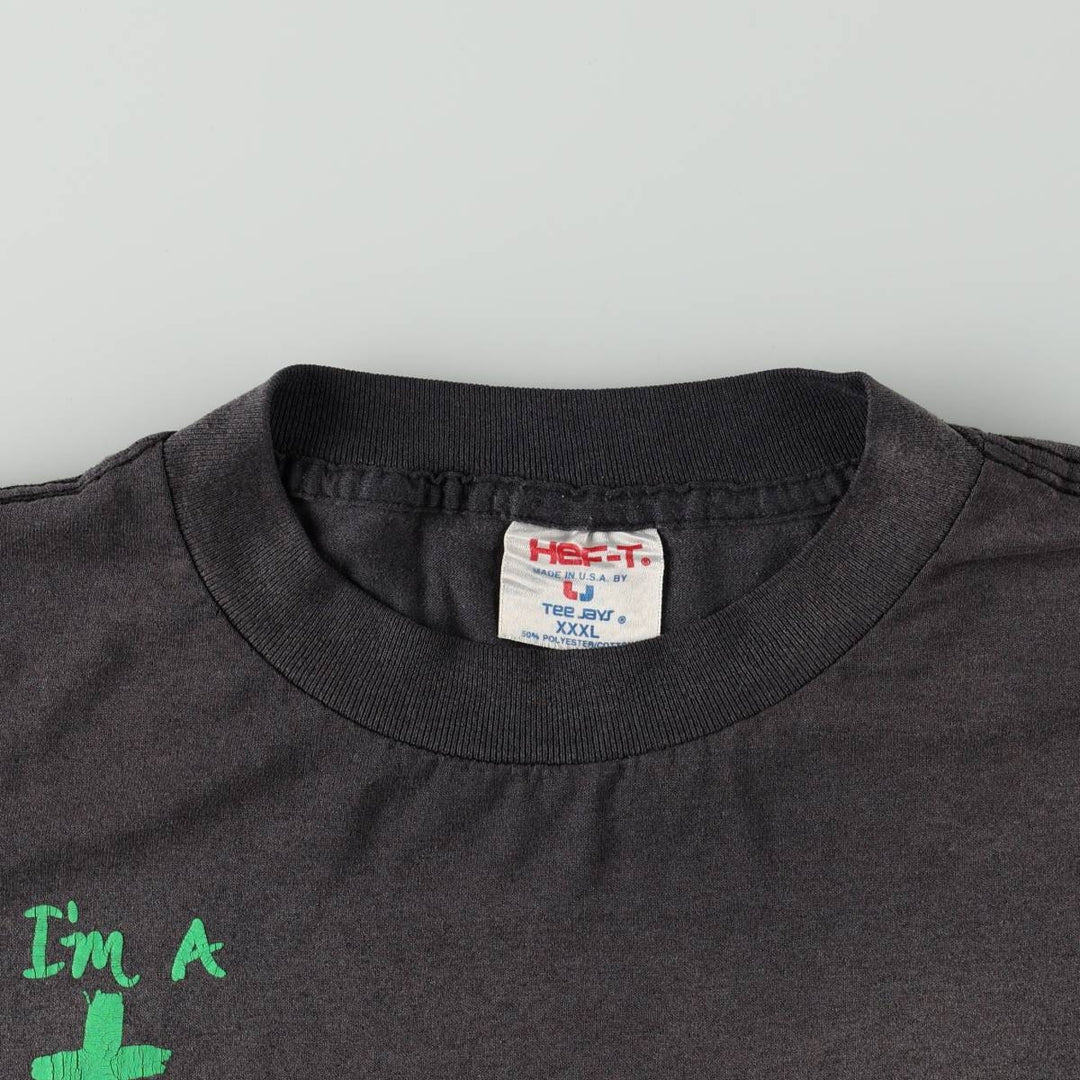 Big Size 90'S Tee Jays HEF-T Print T-Shirt Made in USA Men's XXXL Equivalent Vintage cotton black type Vintage Second Hand