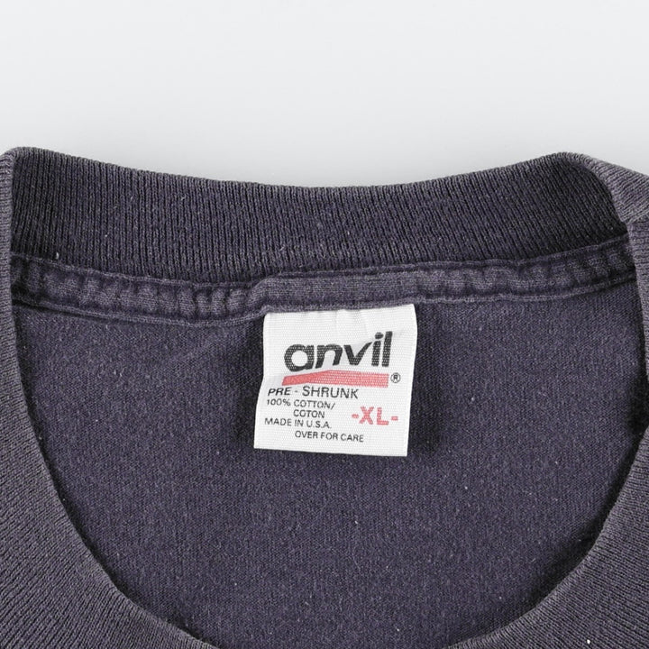90'S Anvil Printed T-shirt Made in USA Men's XL Vintage cotton navy blue type Vintage Second Hand