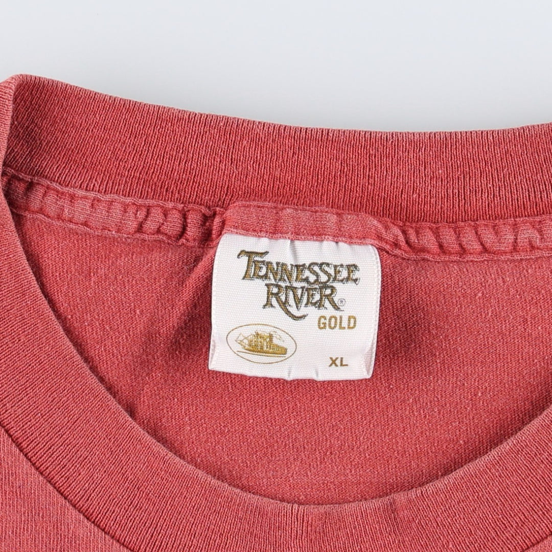 90'S Tennessee River Gold Print T-Shirt, Made in USA, Men's XL equivalent, Double-sided print cotton red type Vintage Second Hand