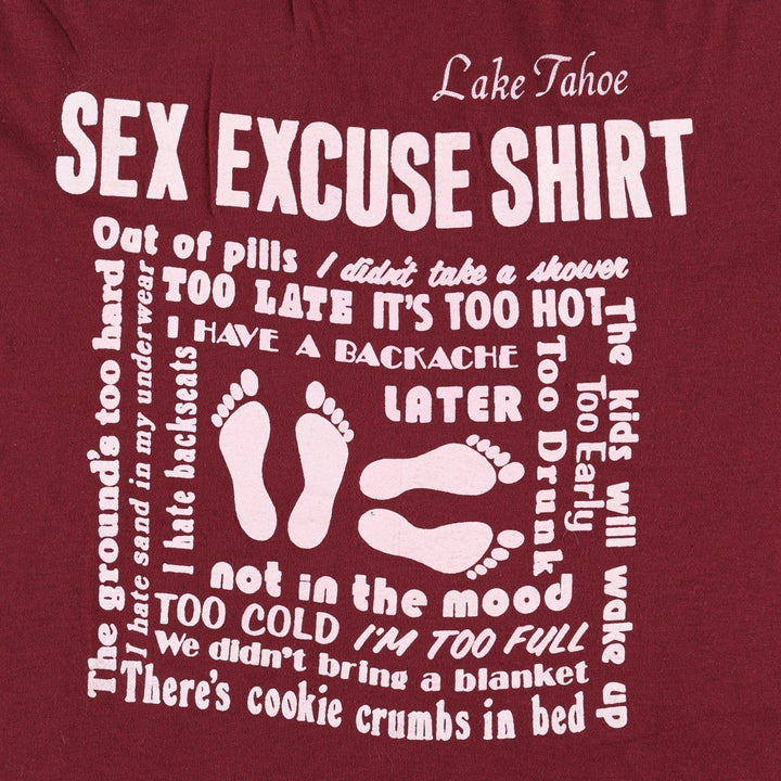 Printed T-shirt, Made in USA, Men's XL equivalent. cotton red type reddish brown Vintage Second Hand