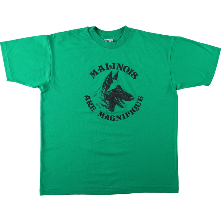 80'S Hanes Fifty-Fifty Blue Tag Dog Print T-Shirt, Made in USA, Men's XL equivalent, Vintage cotton green type Vintage Second Hand