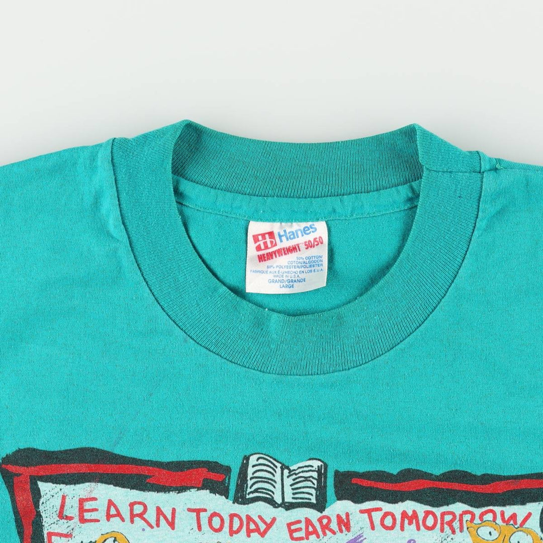 90'S Hanes HEAVYWEIGHT 50 cotton turquoise blue Vintage Second Hand