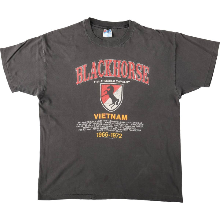 80'S Hanes BEEFY-T Blue Tag BLACKHORSE Print T-Shirt Made in USA Men's XL Equivalent Vintage cotton black type Vintage Second Hand